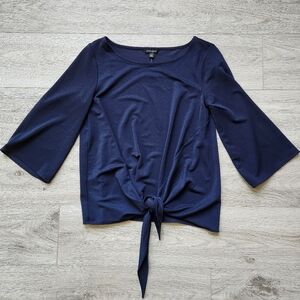 Banana Republic Navy Blue Front Tie Shirt Womens Small ¾ Sleeves Summer Casual